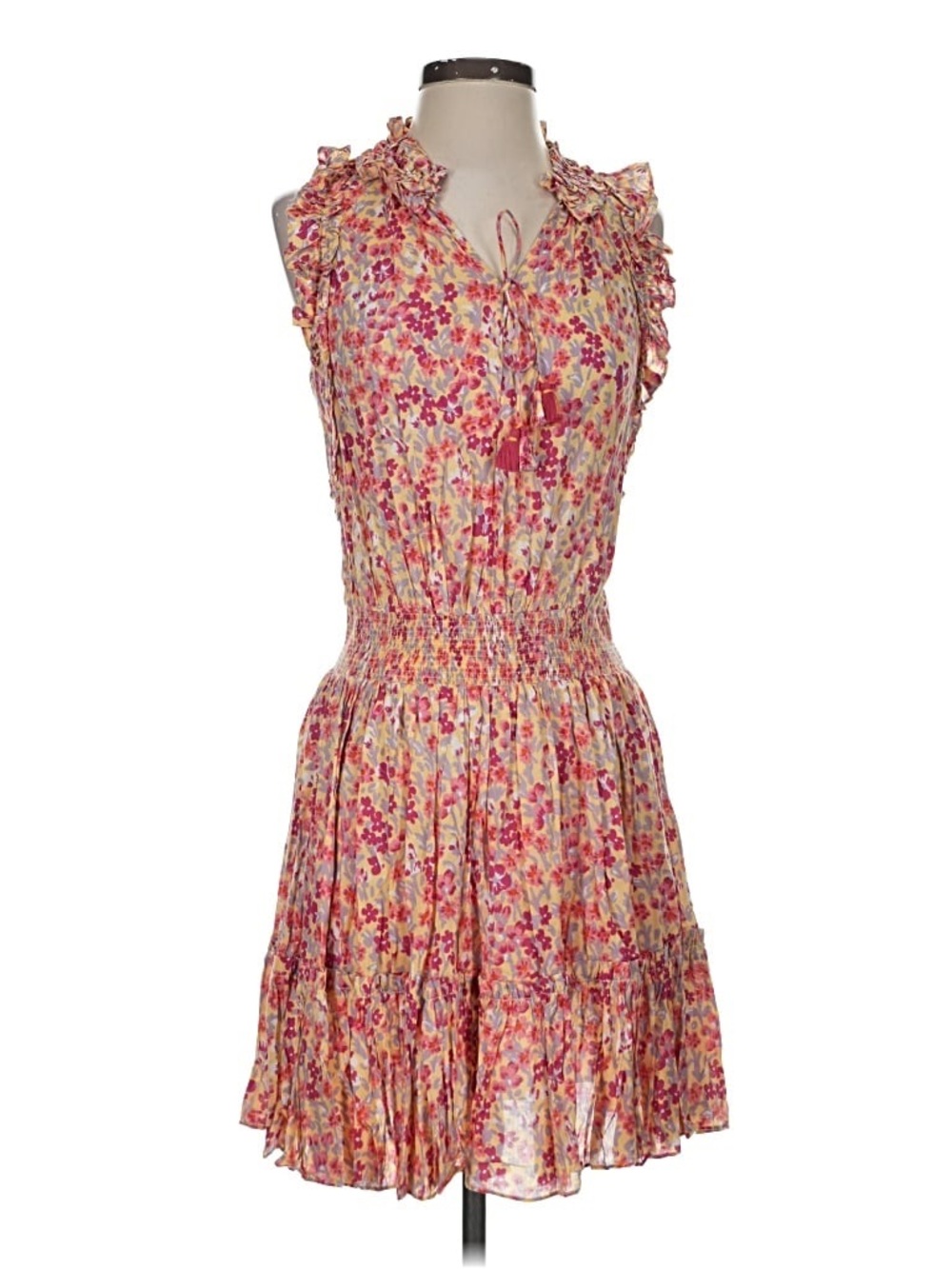 Poupette St. Barth Pink Floral Ruffle Sleeveless Mini Dress